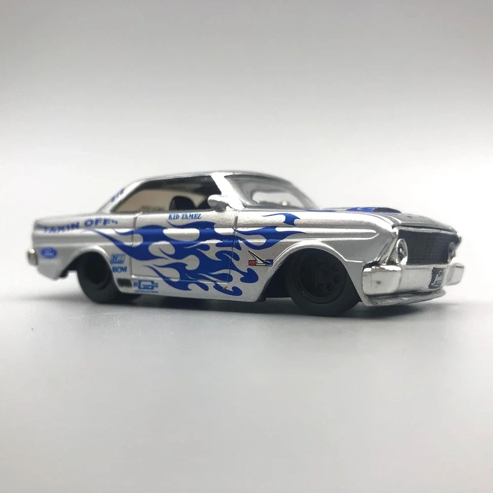 Jada 1964 Ford Falcon Car Blue &‎ Silver Flames Diecast Rubber Racing Tires 1/64